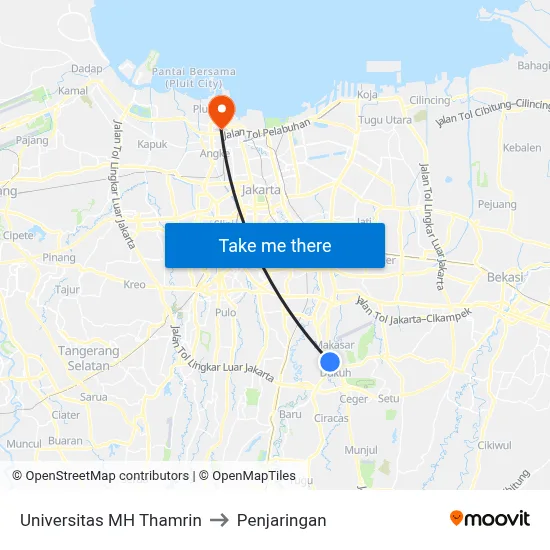 Universitas MH Thamrin to Penjaringan map