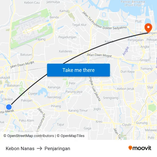 Kebon Nanas to Penjaringan map