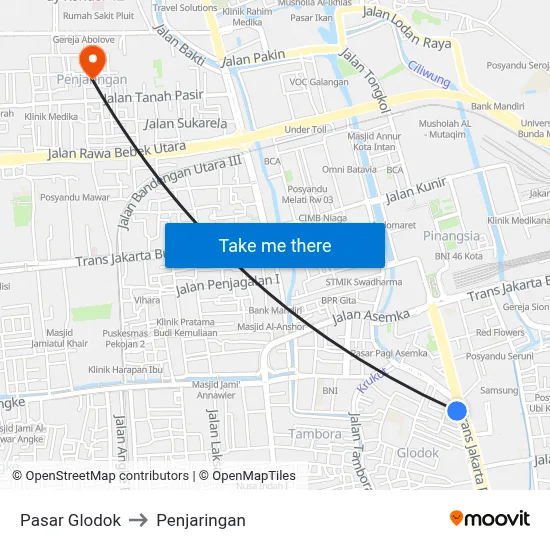Pasar Glodok to Penjaringan map
