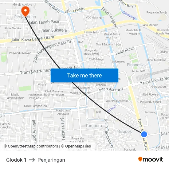 Glodok 1 to Penjaringan map