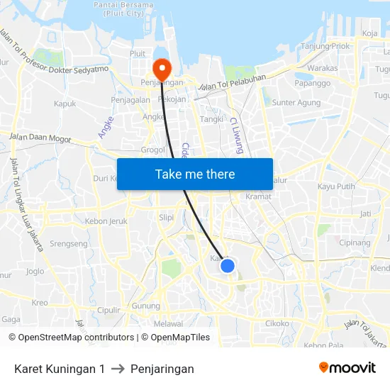 Karet Kuningan 1 to Penjaringan map