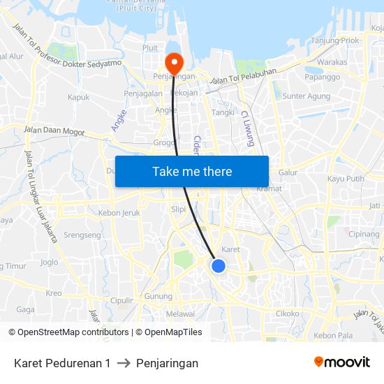 Karet Pedurenan 1 to Penjaringan map