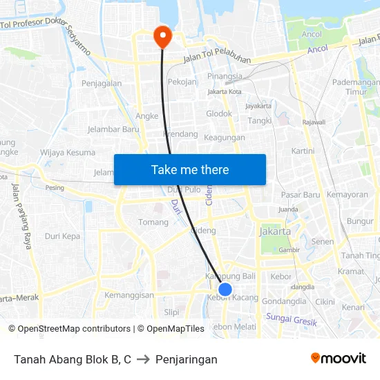 Tanah Abang Blok B, C to Penjaringan map