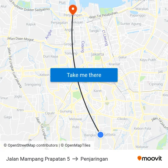 Jalan Mampang Prapatan 5 to Penjaringan map
