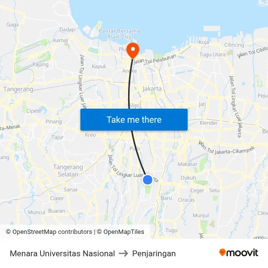 Menara Universitas Nasional to Penjaringan map