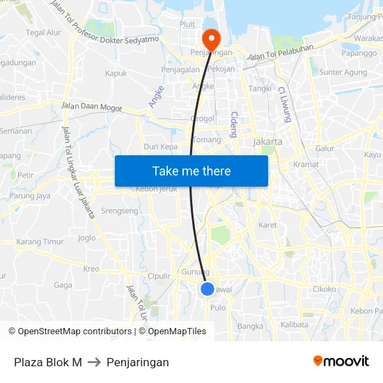 Plaza Blok M to Penjaringan map