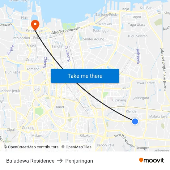 Baladewa Residence to Penjaringan map