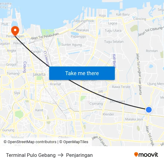 Terminal Pulo Gebang to Penjaringan map