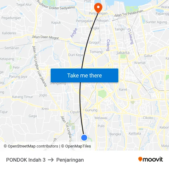 PONDOK Indah 3 to Penjaringan map