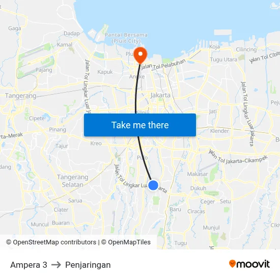 Ampera 3 to Penjaringan map