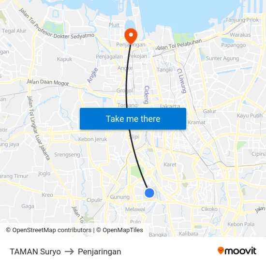 TAMAN Suryo to Penjaringan map