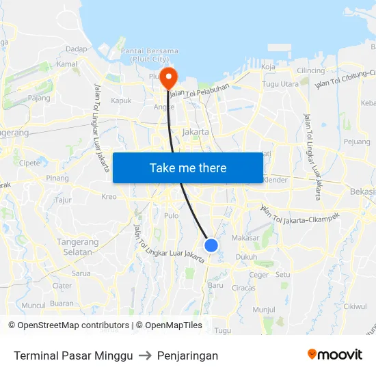 Terminal Pasar Minggu to Penjaringan map