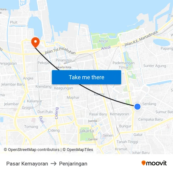 Pasar Kemayoran to Penjaringan map