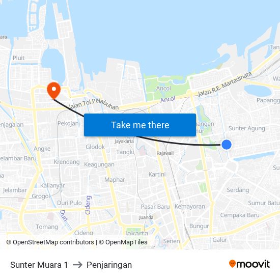 Sunter Muara 1 to Penjaringan map