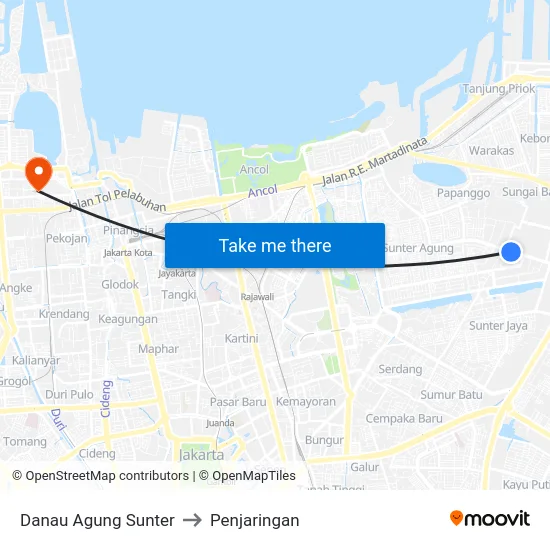 Danau Agung Sunter to Penjaringan map