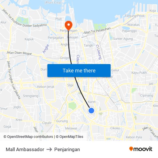 Mall Ambassador to Penjaringan map