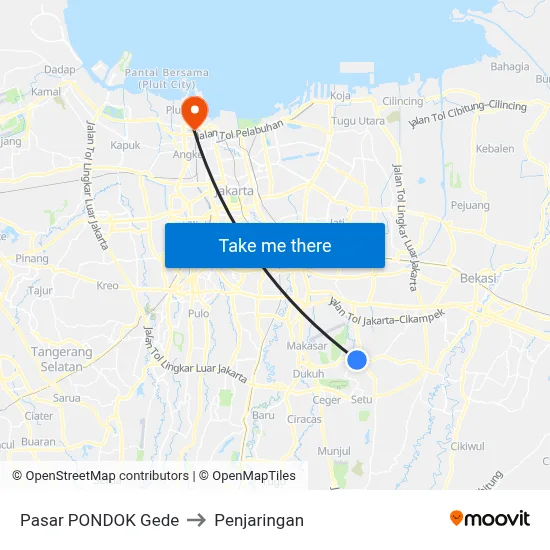 Pasar PONDOK Gede to Penjaringan map