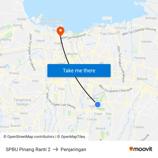 SPBU Pinang Ranti 2 to Penjaringan map