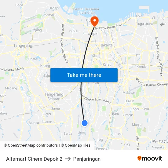 Alfamart Cinere Depok 2 to Penjaringan map