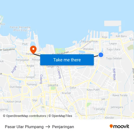 Pasar Ular Plumpang to Penjaringan map