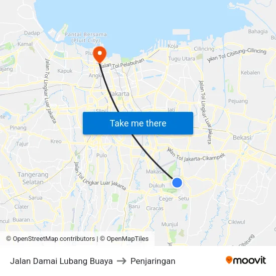Jalan Damai Lubang Buaya to Penjaringan map