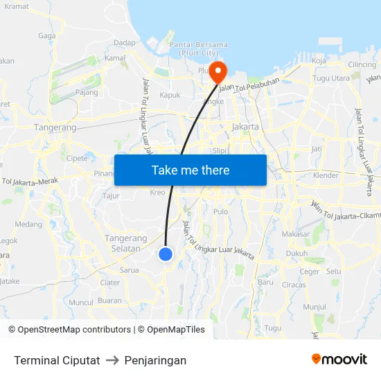 Terminal Ciputat to Penjaringan map