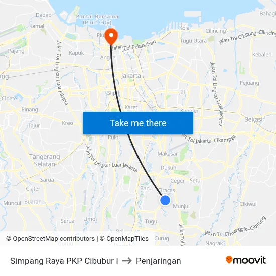 Simpang Raya PKP Cibubur I to Penjaringan map