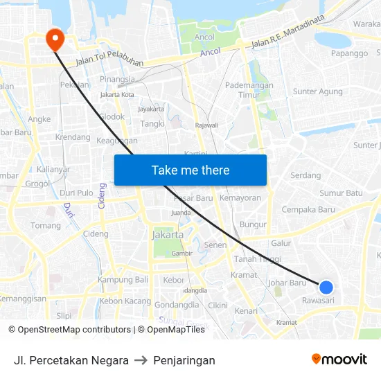 Jl. Percetakan Negara to Penjaringan map