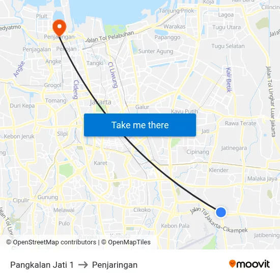 Pangkalan Jati 1 to Penjaringan map