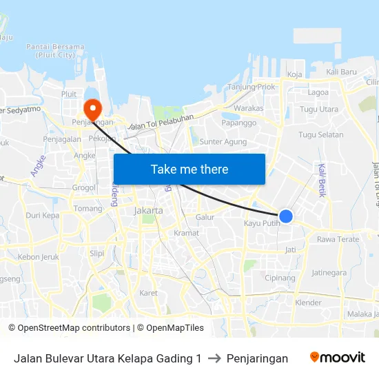 Jalan Bulevar Utara Kelapa Gading 1 to Penjaringan map