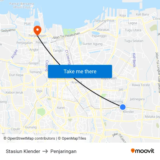 Stasiun Klender to Penjaringan map