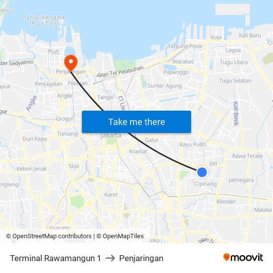 Terminal Rawamangun 1 to Penjaringan map