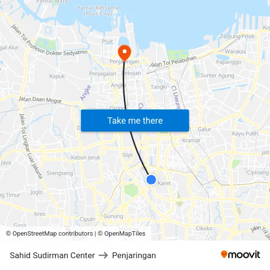 Sahid Sudirman Center to Penjaringan map
