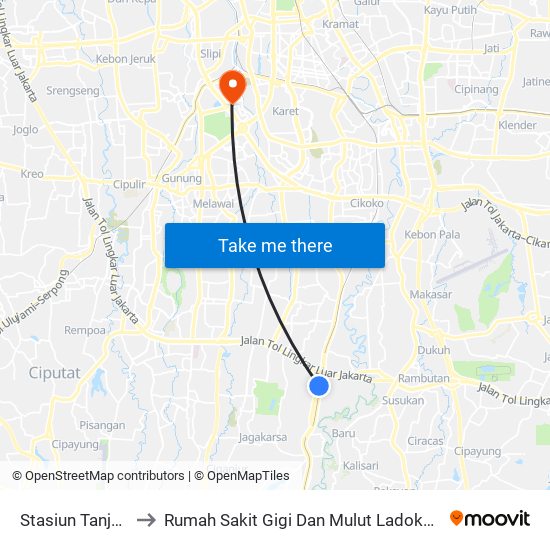 Stasiun Tanjung Barat 2 to Rumah Sakit Gigi Dan Mulut Ladokgi TNI AL R.E Martadinata map