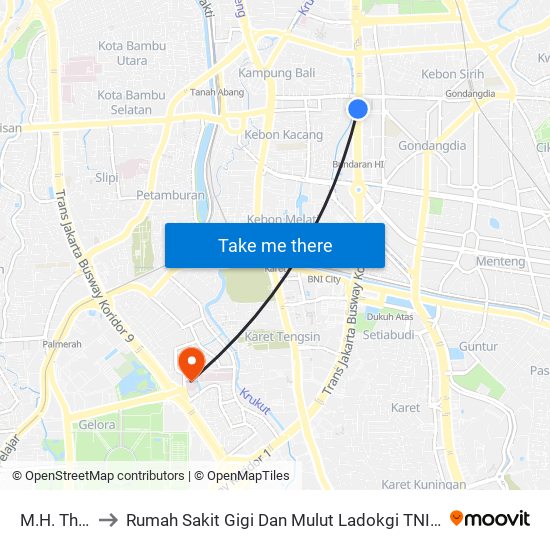 M.H. Thamrin to Rumah Sakit Gigi Dan Mulut Ladokgi TNI AL R.E Martadinata map