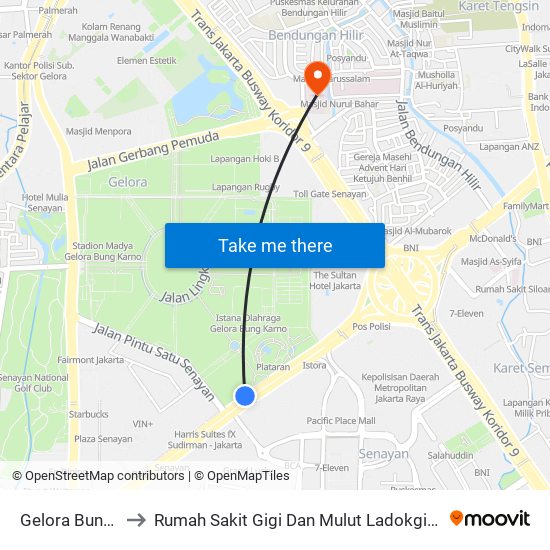 Gelora Bung Karno 2 to Rumah Sakit Gigi Dan Mulut Ladokgi TNI AL R.E Martadinata map