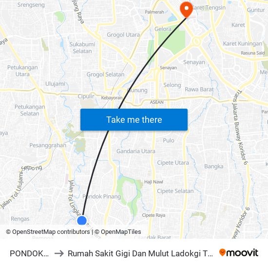 PONDOK Pinang to Rumah Sakit Gigi Dan Mulut Ladokgi TNI AL R.E Martadinata map