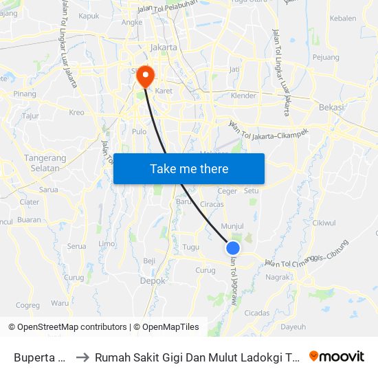 Buperta Cibubur to Rumah Sakit Gigi Dan Mulut Ladokgi TNI AL R.E Martadinata map