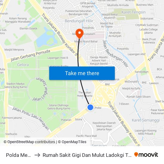 Polda Metro Jaya to Rumah Sakit Gigi Dan Mulut Ladokgi TNI AL R.E Martadinata map