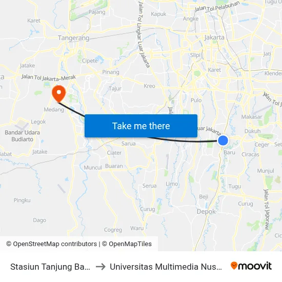 Stasiun Tanjung Barat 2 to Universitas Multimedia Nusantara map
