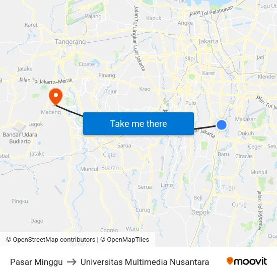 Pasar Minggu to Universitas Multimedia Nusantara map