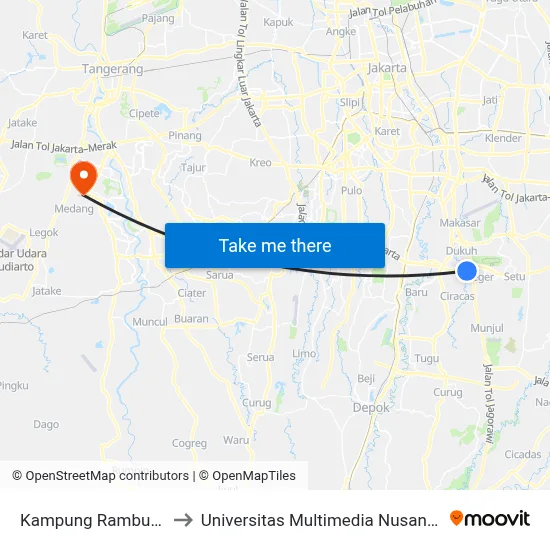 Kampung Rambutan to Universitas Multimedia Nusantara map