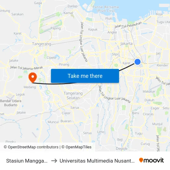 Stasiun Manggarai to Universitas Multimedia Nusantara map