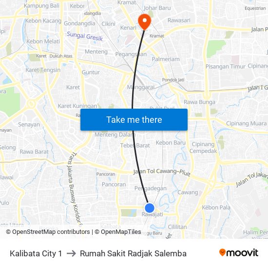 Kalibata City 1 to Rumah Sakit Radjak Salemba map