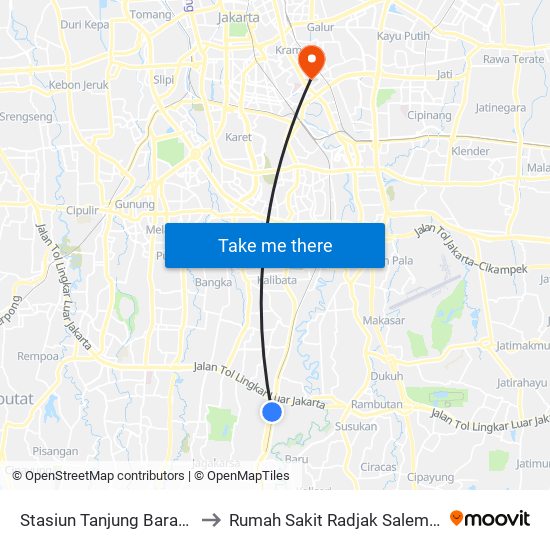 Stasiun Tanjung Barat 2 to Rumah Sakit Radjak Salemba map