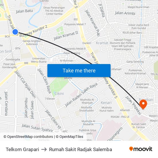 Telkom Grapari to Rumah Sakit Radjak Salemba map