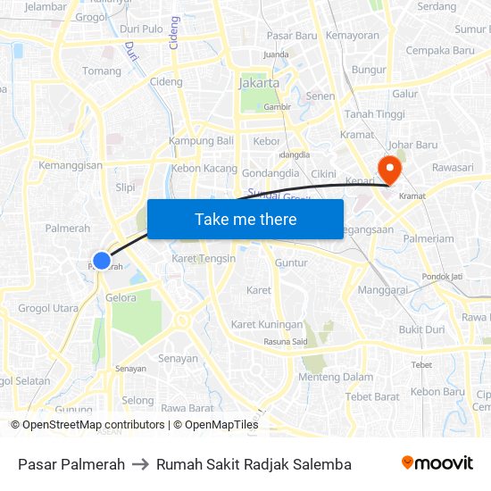 Pasar Palmerah to Rumah Sakit Radjak Salemba map