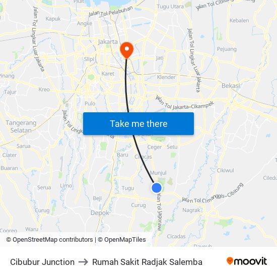 Cibubur Junction to Rumah Sakit Radjak Salemba map