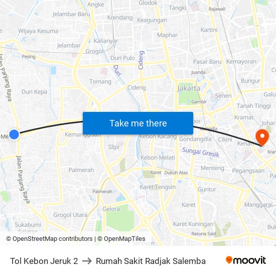 Tol Kebon Jeruk 2 to Rumah Sakit Radjak Salemba map