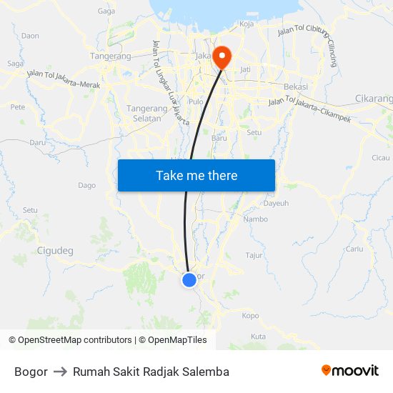 Bogor to Rumah Sakit Radjak Salemba map